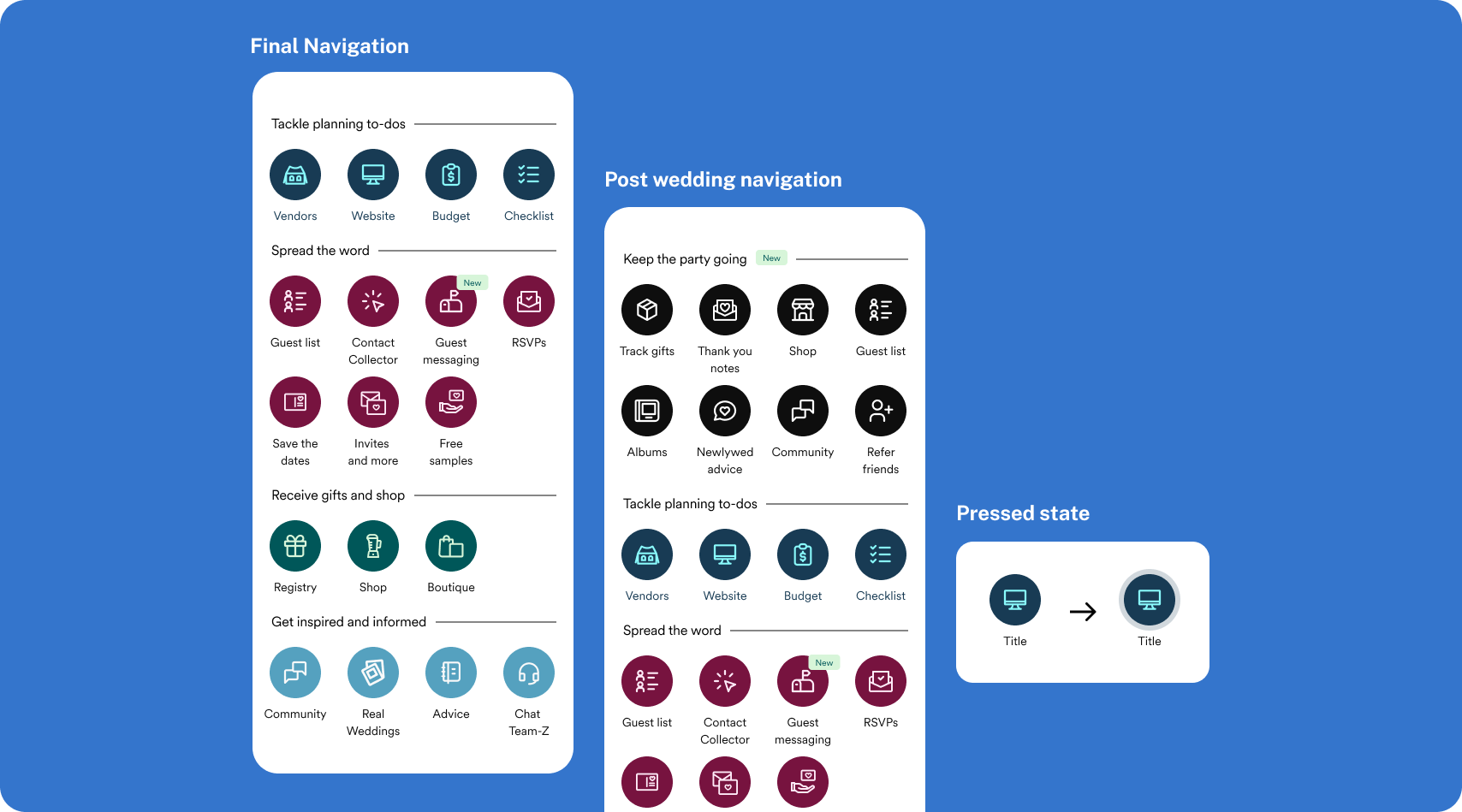 Different design iterations of what the nav links might look like