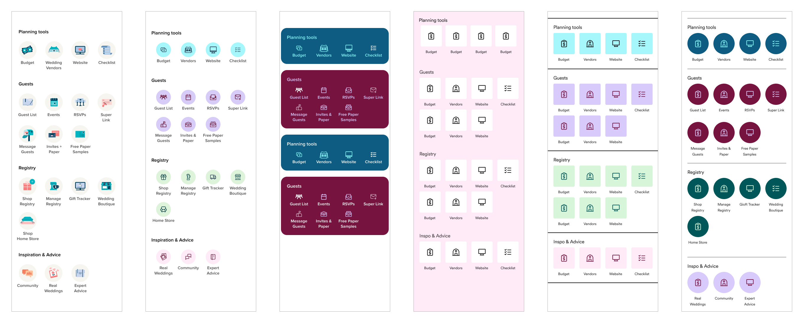 Different design iterations of what the nav links might look like